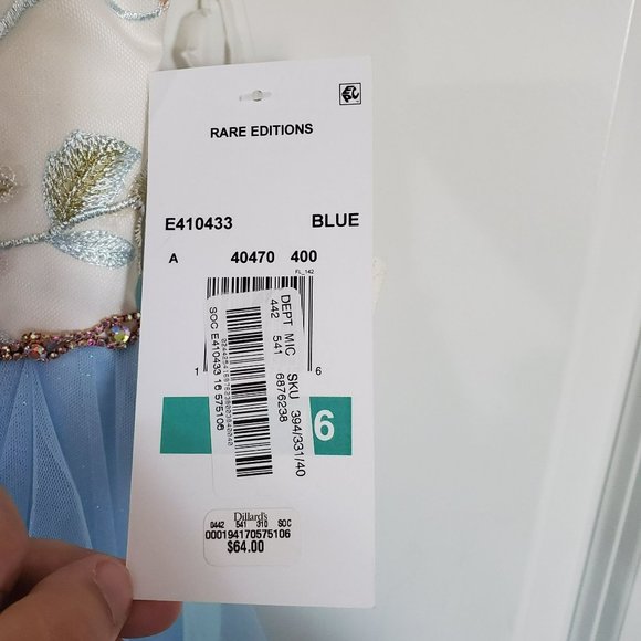 Rare Editions NWT Dress Kids Size 16 Blue, Cream, Ivory and Green with Jeweled W - Picture 4 of 5